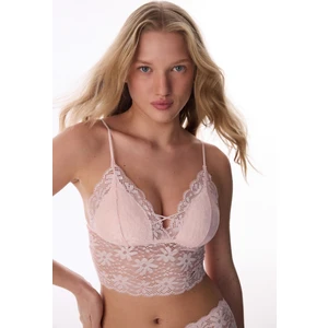 Pembe Luna Dantelli Çiçekli Pedli Bralet