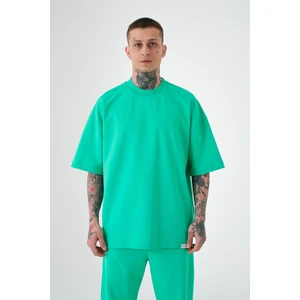 Erkek Basic Pamuklu Oversize Tişört Elektrik Yeşili