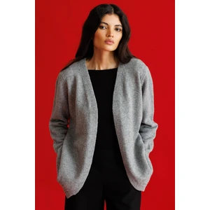 7006 Kadın Christmas Edition Pullu Triko Hırka Gri