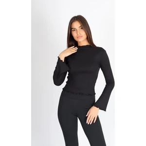 Softandbasic Siyah Balıkçı Yaka Baby Overlok Dikişli Bluz