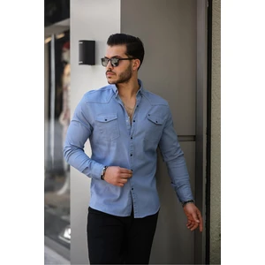 Slim Fit Çıtçıtlı Çift Cep Kot Gömlek