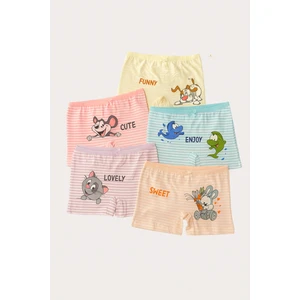 Kız Çocuk Hayvan Desenli 5'li Boxer