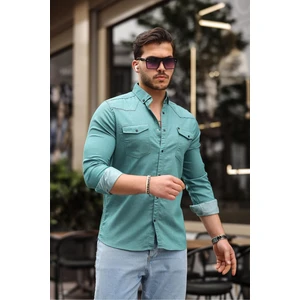 Slim Fit Çıtçıtlı Çift Cep Kot Gömlek