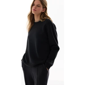 Siyah Bisiklet Yaka Oversize Modal Sweatshirt