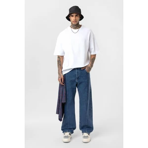 Dikiş Detaylı Relaxed Fit Jean Mavi