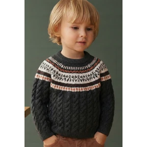 Desenli Triko Kazak 2-8 Yaş Antrasit