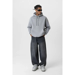 Basıc Oversize Kapüşonlu Cep Detaylı Sweatshirt Buz Gri