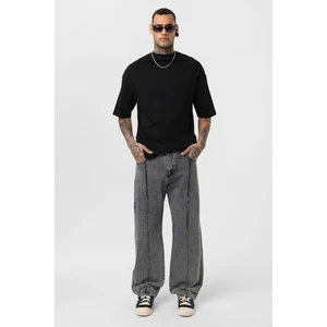 Dikiş Detaylı Relaxed Fit Jean Gri