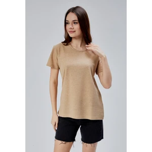 Moon Cover Mooncover Kadın T-Shirt Dokulu Basic – Bej