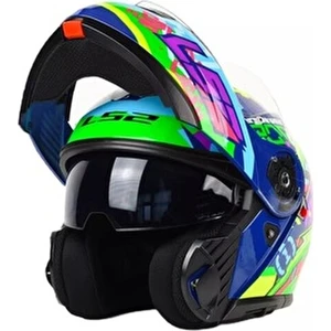 Strobe 2 Çene Açılır Kask Svent Mavi-Yeşil