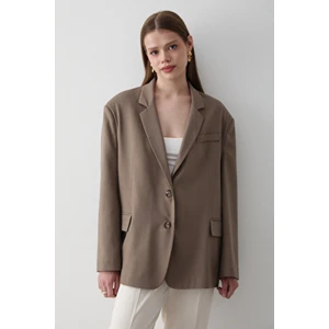 Kadın Düğme Detaylı Oversize Blazer Ceket HAKİ