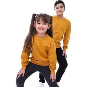 Basic Bisiklet Yaka Şardonlu Çocuk Sweatshirt 3-10 Yaş Krem
