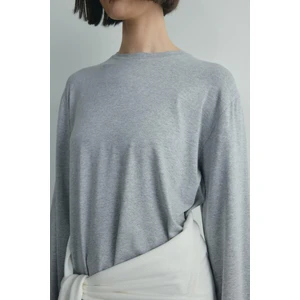 Suud Collection Gri Nara Uzun Kollu Basic Tişört
