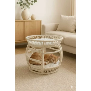 Çift Katlı Bombeli Kedi Yatağı Krem