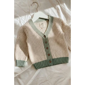 Triko Düğmeli Hırka 2-8 Yaş Naturel Yeşil