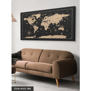 Evine Moda Vintage Dünya Haritası Tek Parça Kanvas Canvas Tablo Tablo
