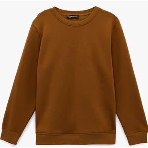 Regular Fit Uzun Kollu Şardonlu Bisiklet Yaka Basic Baskılı Sweatshirt