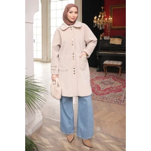 İmaj Butik Taş Cepli Düğmeli Angora Kaban