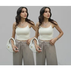 Taş Rengi Ip Askılı Basic 2'li Crop