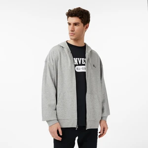 Loose Fit Sneaker Patch Full Zip Erkek Gri Sweatshirt