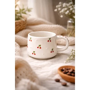 Leblanc Boutique 🍒 Kiraz Desenli Handmade Seramik Kupa