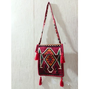 Dokuma Askılı Heybe Çanta Bordo Duvar Süsü