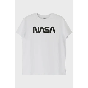Nuugg Nasa Baskılı Minimalist Tasarım Beyaz Tişört