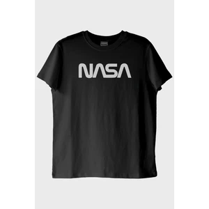 Nuugg Nasa Baskılı Minimalist Tasarım Siyah Tişört