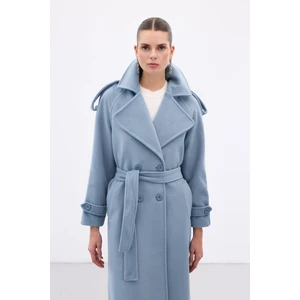 Mavi Geniş Yaka Uzun Kaban