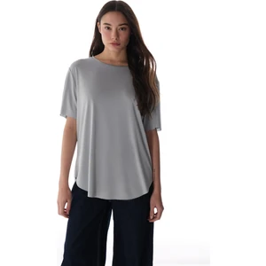 Gri Bisiklet Yaka Oversize Modal T-Shirt