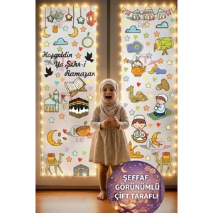 Ramazan Ayı Temalı Çift Taraflı Cam Duvar Süsleri Hoşgeldin Ramazan Sticker Seti