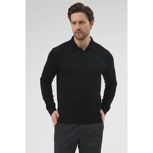 Erkek Siyah %50 Yün Polo Yaka Triko