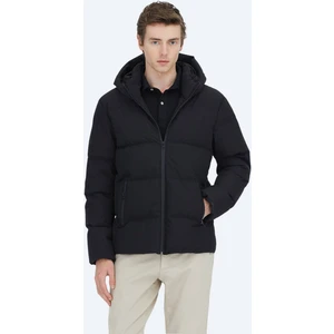 Siyah Regular Fit Kapüşonlu Casual Dokuma Mont