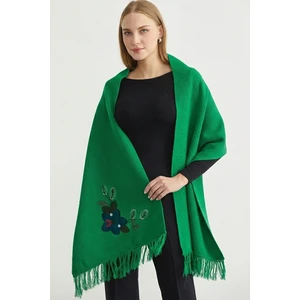 Düz Renk Nakışlı Triko Atkı - Yeşil