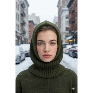 Triko Örme Balaclava Kadın Bere Kışlık Kapüşonlu Boyunluklu Tesettür Başlık