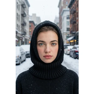 Triko Örme Balaclava Kadın Bere Kışlık Kapüşonlu Boyunluklu Tesettür Başlık