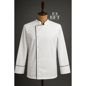 Beyaz Aşçı Ceketi Siyah Biyeli