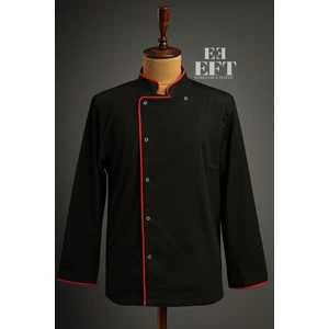 Siyah Aşçı Ceketi Kırmızı Biyeli