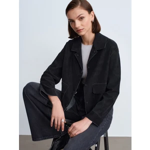 60782 Cep Detaylı Süet Ceket-Siyah