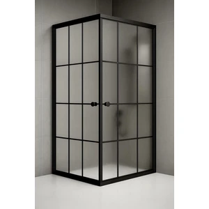 Duşakabin Kare Komple Buzlu Siyah Çizgi