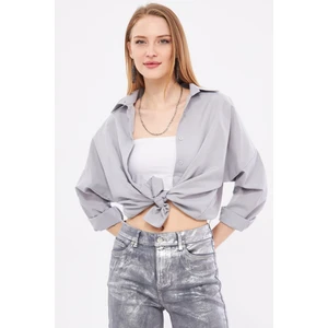 Kadın Gri Oversize Uzun Basic Gömlek ARM-22Y001118