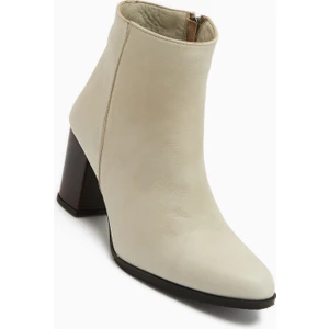 Teres Hakiki Deri Bej Topuklu Kadın Bot
