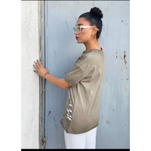 Eskitme Kumaş Kuru Kafa Desen Bluz