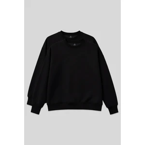 Basic Oversıze O Yaka 2li Paket Siyah Kadın Sweatshirt - 97053