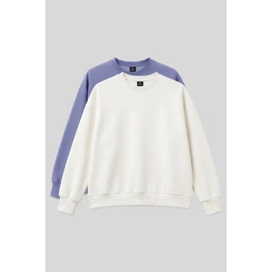 Basic Oversıze O Yaka 2li Paket Ekru-Açık Eflatun Kadın Sweatshirt - 97053
