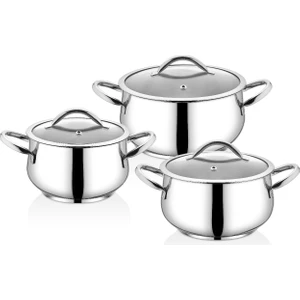 Net Çelik NET ÇELİK 6 Parça Çelik Tencere Seti Cam Kapaklı