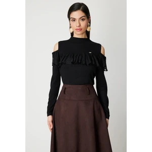 On Triko Omzu Açık Tül Detaylı Triko Kazak 60475