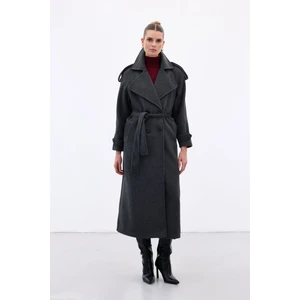 Geniş Yaka Uzun Kaban - Antrasit