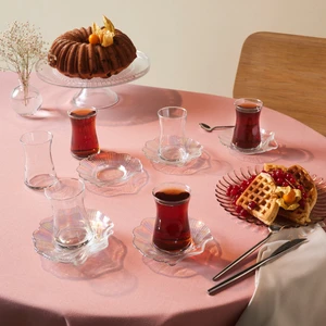 Shell 6 Kişilik 12 Parça Lüsterli Cam Çay Seti