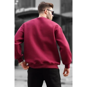 Bordo Bisiklet Yaka Oversize Şardonlu Basic Erkek Sweatshirt 6048